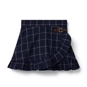 Janie and Jack Navy Plaid Ruffle Wrap Skirt with Brown Buckle